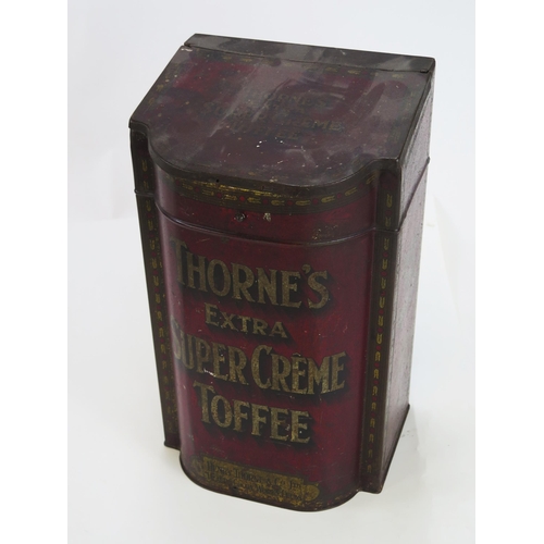 1277 - 'Thorne's Extra Super Creme Toffee' lithographed tinplate toffee canister of bow-front outline with ... 