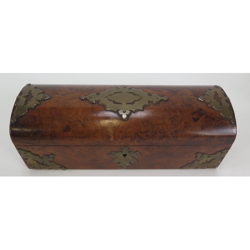 1286 - A walnut and brass mounted glove box, of rectangular outline, with domed hinged lid and lined interi... 