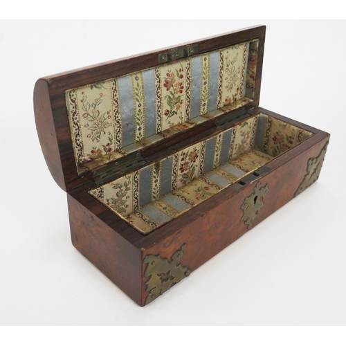 1286 - A walnut and brass mounted glove box, of rectangular outline, with domed hinged lid and lined interi... 