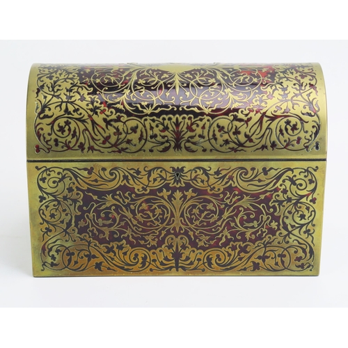 1299 - A tortoiseshell and boulle work stationery casket, of rectangular outline, the domed hinged lid encl... 