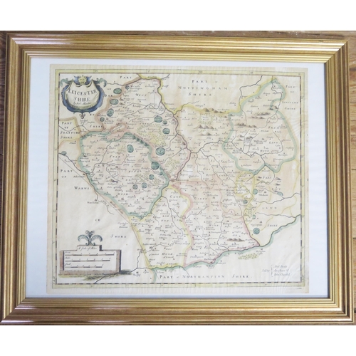 1500 - Robert Morden, a hand coloured map of Leicestershire, 37 x 42cm, F & G.