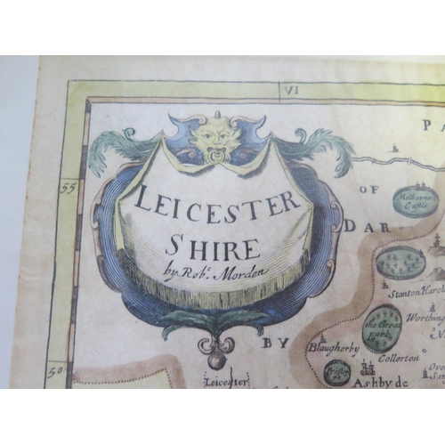 1500 - Robert Morden, a hand coloured map of Leicestershire, 37 x 42cm, F & G.