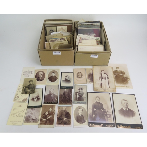 1500B - A collection of assorted Victorian and later carte de visite contained in two boxes,