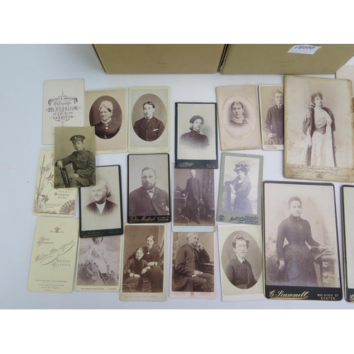 1500B - A collection of assorted Victorian and later carte de visite contained in two boxes,