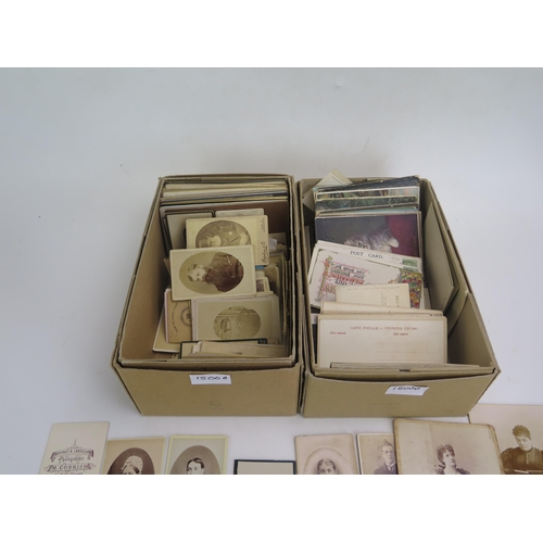 1500B - A collection of assorted Victorian and later carte de visite contained in two boxes,