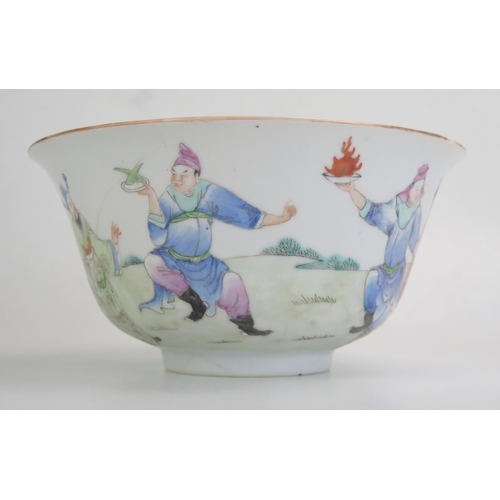 1631 - An antique Chinese porcelain bowl, decorated with immortals, 19.5cm diameter, a/f.