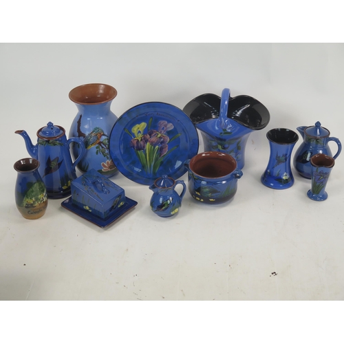 1645C - A Selection of Torquay Pottery including kingfisher and bluetit pattern, tallest vase 26cm