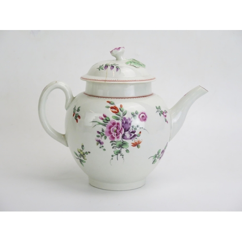 1651 - A large 18th century English teapot, decorated in the Chinoiserie taste, the lid damaged and repaire... 