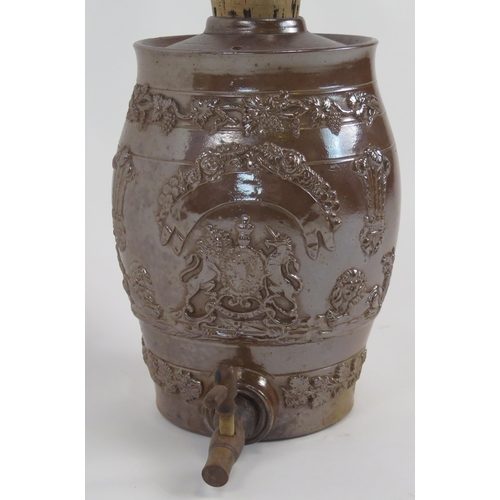 1656 - A salt glaze pottery keg, with low relief moulded decoration of Royal coat of arms, Prince of Wales ... 