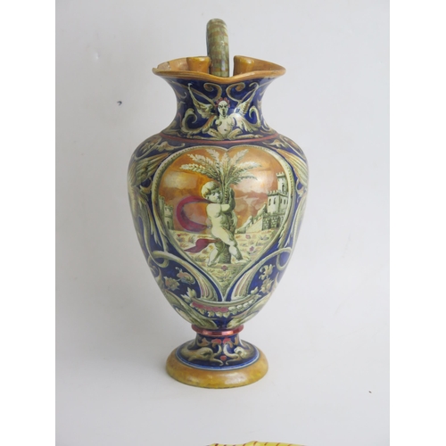 1660A - A Cantagalli majolica wine ewer, with Neo-classical decoration, 28cm high, a/f, together with variou... 