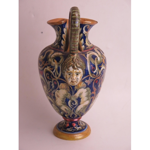 1660A - A Cantagalli majolica wine ewer, with Neo-classical decoration, 28cm high, a/f, together with variou... 