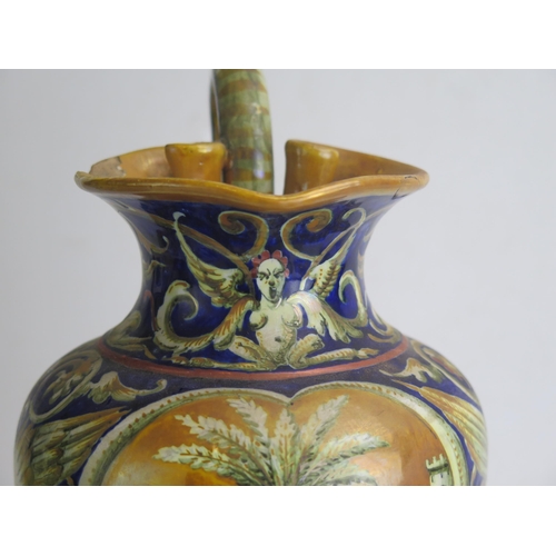 1660A - A Cantagalli majolica wine ewer, with Neo-classical decoration, 28cm high, a/f, together with variou... 