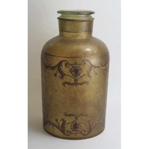 1661 - A large glass canister and cover, of cylindrical form, with gilt urn and garland decoration, 45cm hi... 