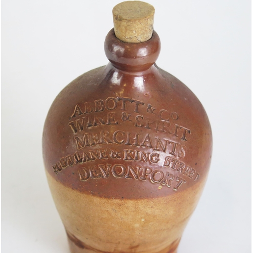 1672 - A small salt glaze flagon, impressed Abbott & Co, Devonport, 13.5cm high