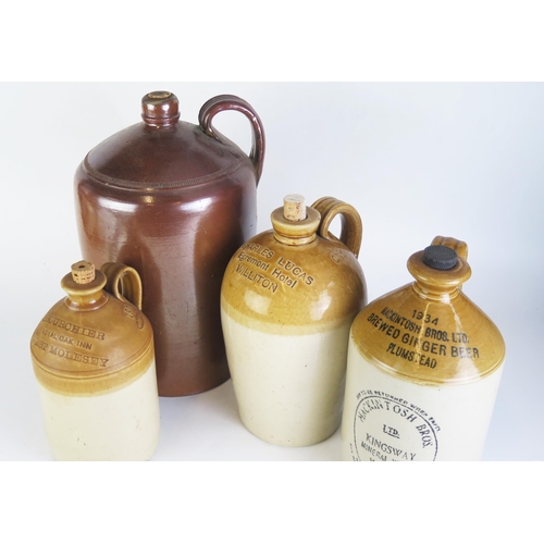 1679 - Four assorted stoneware flagons,  various sizes, impressed 'Mackintosh Bros Ltd, Plumstead', 'Charle... 