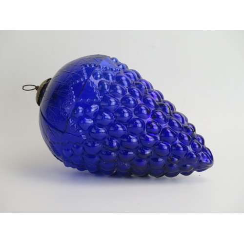 1680 - A Large Kugel blue moulded glass Christmas tree decoration in the form of a bunch of grapes, 26cm lo... 