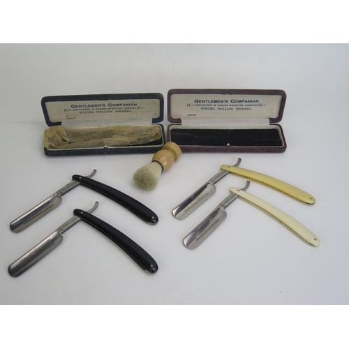 1707 - A Pair of German Made Swedish Steel Cut Throat Razors and two others and an Eterna shaving brush