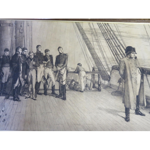 1773 - After Sir William Orchardson; Napoleon on board the Bellerophon, monochrome print, 51 x 74cm F & G.