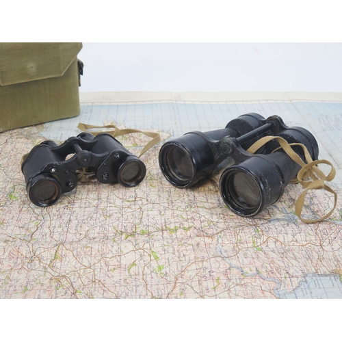 1781 - A pair of No 2 MkIII field glasses contained in a canvas case, a linen backed map of Torquay and a p... 