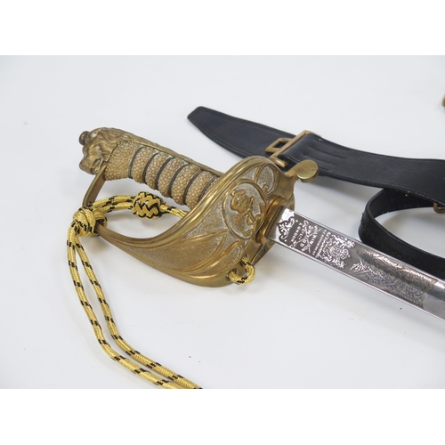 1800 - A George V naval officers sword, by Wilkinson, with 80cm fullered blade with etched Royal Cypher and... 