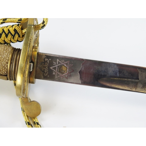 1800 - A George V naval officers sword, by Wilkinson, with 80cm fullered blade with etched Royal Cypher and... 