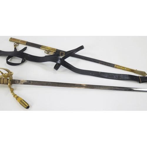 1800 - A George V naval officers sword, by Wilkinson, with 80cm fullered blade with etched Royal Cypher and... 