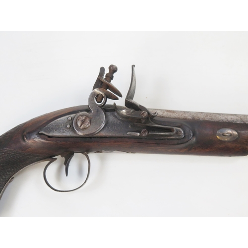 1804 - Twigg, London, a late 18th century flintlock pistol, 24cm sighted steel barrel, fully stocked, with ... 