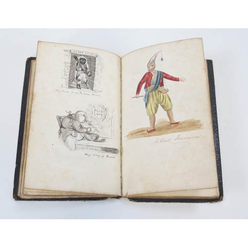 1809 - An early 19th century personal scrap book, with watercolours, pen and ink cartoons, national flags, ... 