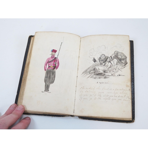 1809 - An early 19th century personal scrap book, with watercolours, pen and ink cartoons, national flags, ... 