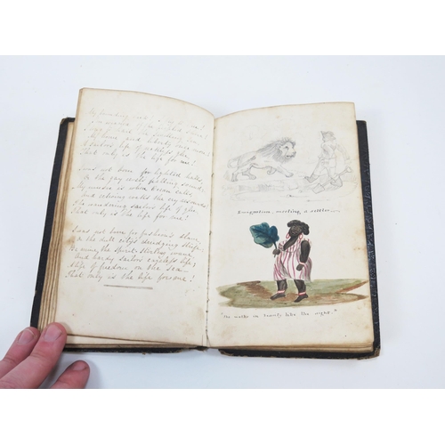 1809 - An early 19th century personal scrap book, with watercolours, pen and ink cartoons, national flags, ... 