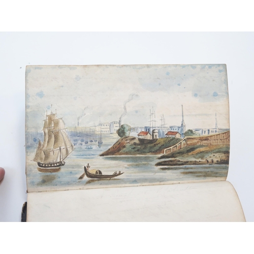 1809 - An early 19th century personal scrap book, with watercolours, pen and ink cartoons, national flags, ... 