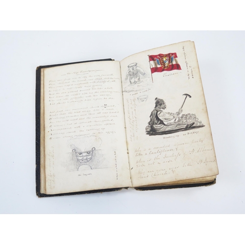 1809 - An early 19th century personal scrap book, with watercolours, pen and ink cartoons, national flags, ... 