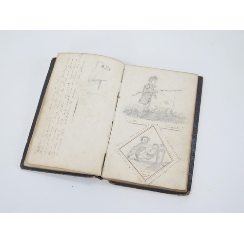 1809 - An early 19th century personal scrap book, with watercolours, pen and ink cartoons, national flags, ... 