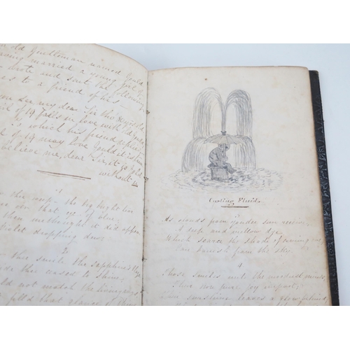 1809 - An early 19th century personal scrap book, with watercolours, pen and ink cartoons, national flags, ... 