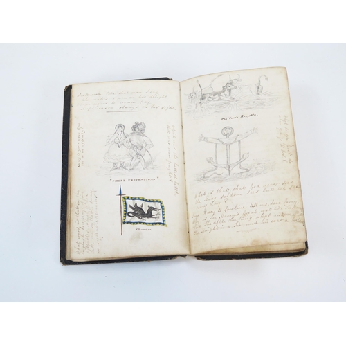 1809 - An early 19th century personal scrap book, with watercolours, pen and ink cartoons, national flags, ... 