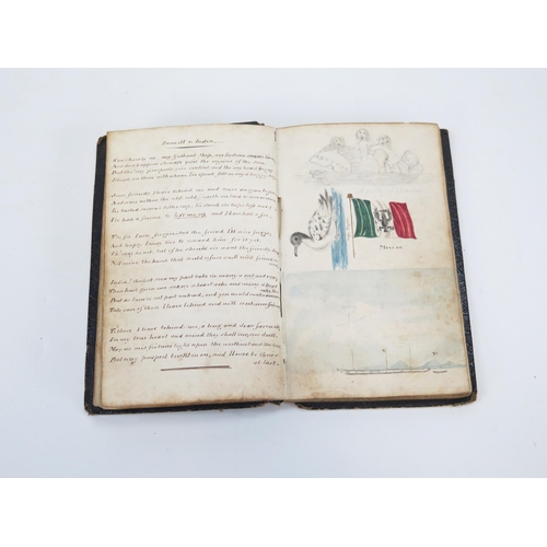 1809 - An early 19th century personal scrap book, with watercolours, pen and ink cartoons, national flags, ... 