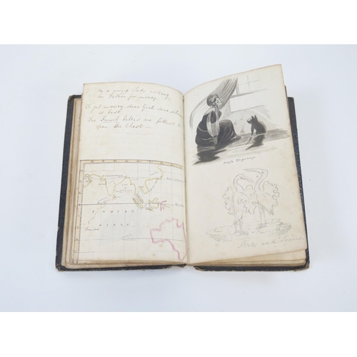 1809 - An early 19th century personal scrap book, with watercolours, pen and ink cartoons, national flags, ... 