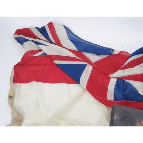 1831 - A large Royal Naval white ensign, indistinctly stenciled, 360cm x 170cm. together with a Gieve, Matt... 