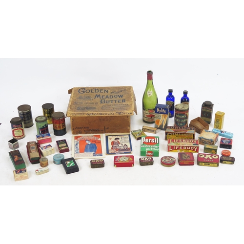 1840 - A collection of vintage advertising materials including bottles, soaps, pencils, manicure set, butte... 