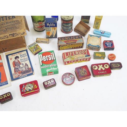 1840 - A collection of vintage advertising materials including bottles, soaps, pencils, manicure set, butte... 