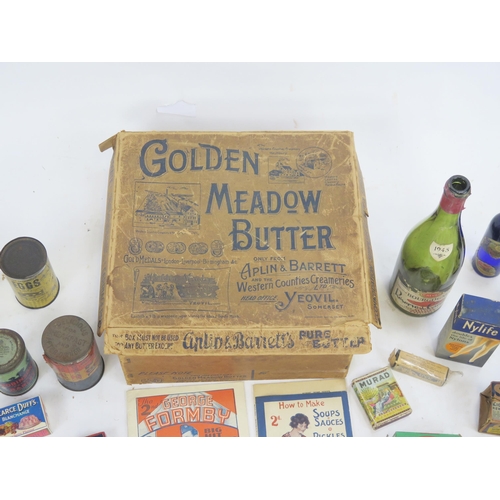 1840 - A collection of vintage advertising materials including bottles, soaps, pencils, manicure set, butte... 