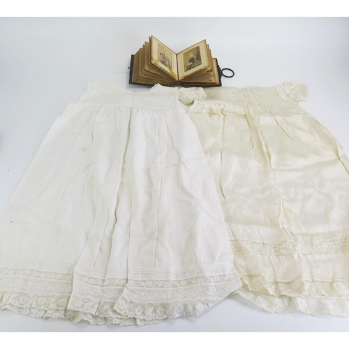 1842 - An album containing carte de visite, together with a Victorian silk christening gown and a petticoat... 