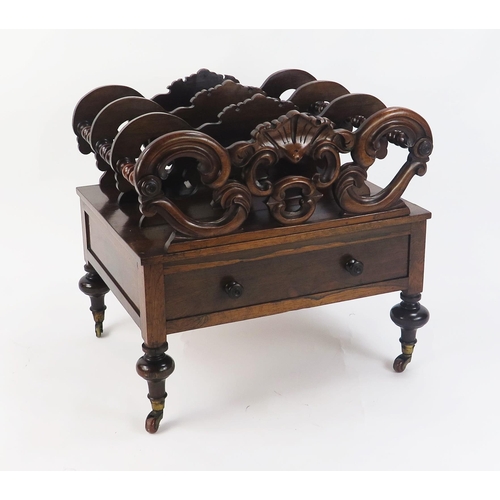 814 - A William IV Rosewood Canterbury with shell and foliate carved decoration above a single drawer, 51(... 