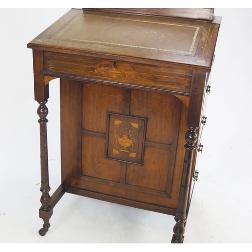 817 - An Edwardian Rosewood, Marquetry Inlaid and Strung Davenport, 55(w)x90(h)x53.5(d)cm