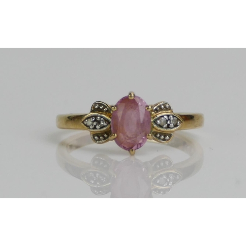 127 - A 9ct Gold, Pink Tourmaline and Diamond Ring, size N, Birmingham marks, 2.42g