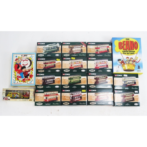 1306 - Corgi Tramway Classics Group of 14 Trams together with Corgi and Beano Models - boxed