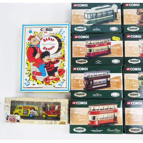 1306 - Corgi Tramway Classics Group of 14 Trams together with Corgi and Beano Models - boxed