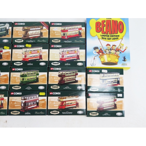 1306 - Corgi Tramway Classics Group of 14 Trams together with Corgi and Beano Models - boxed