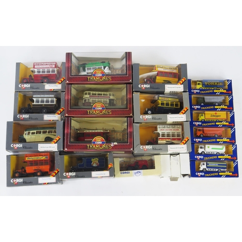 1308 - Collection of Corgi Models including Trams, Buses, Lorries, etc. - boxed