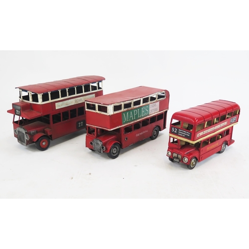 1312 - Vintage Style Tin Double Deck Buses similar to AEC General and Routemaster, longest 35cm